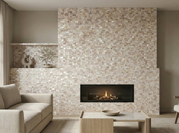 shell mosaic tile stick on fireplace