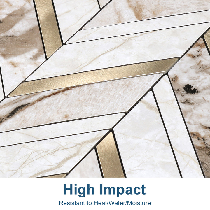 Beige Brown Gold Herringbone Backsplash Detail