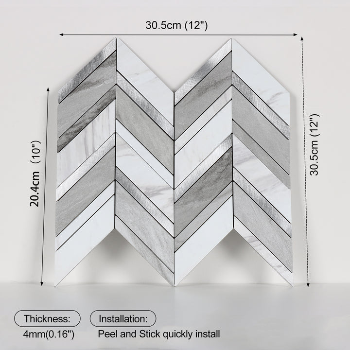 Herringbone  Peel and Stick Tile Size