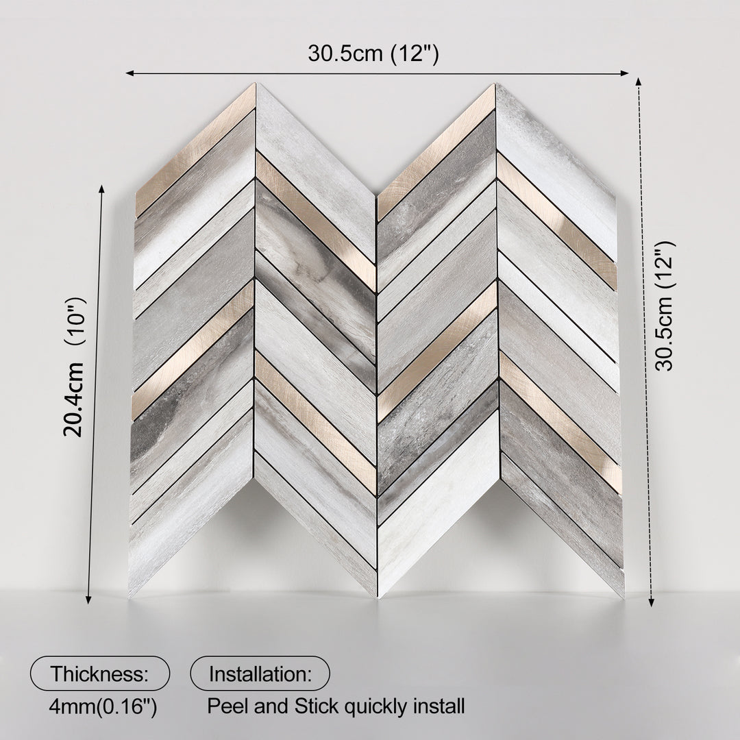 Wood Grain Gold Herringbone Tile Size
