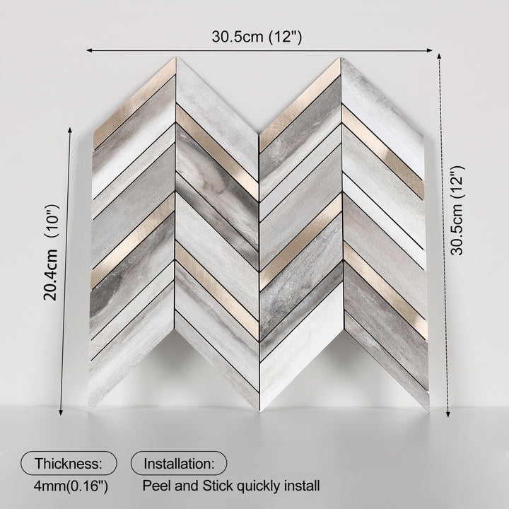 Wood Grain Gold Herringbone Tile Size