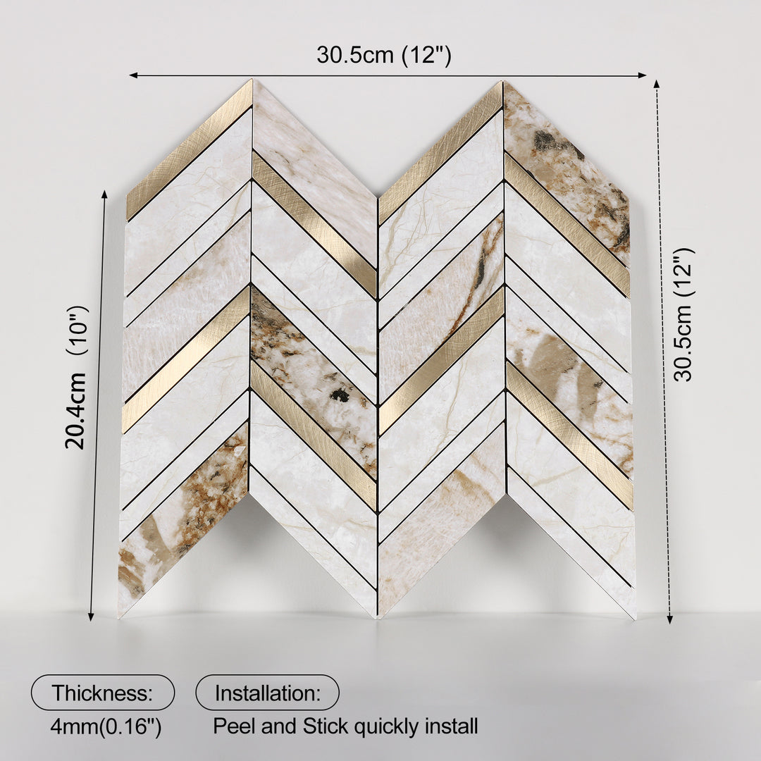Herringbone Backsplash Peel and Stick Tile Size