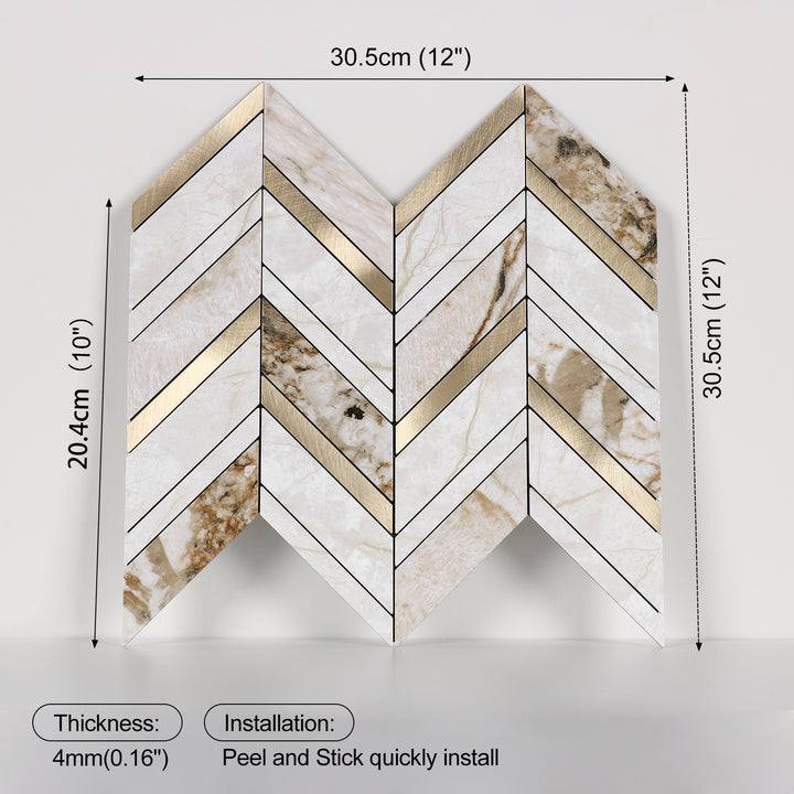 Herringbone Backsplash Peel and Stick Tile Size