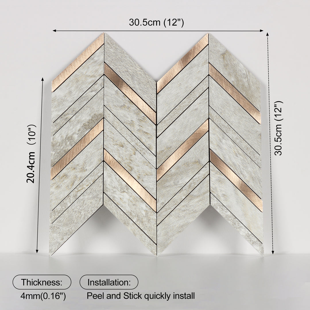 Herringbone Backsplash Peel and Stick Tile Size