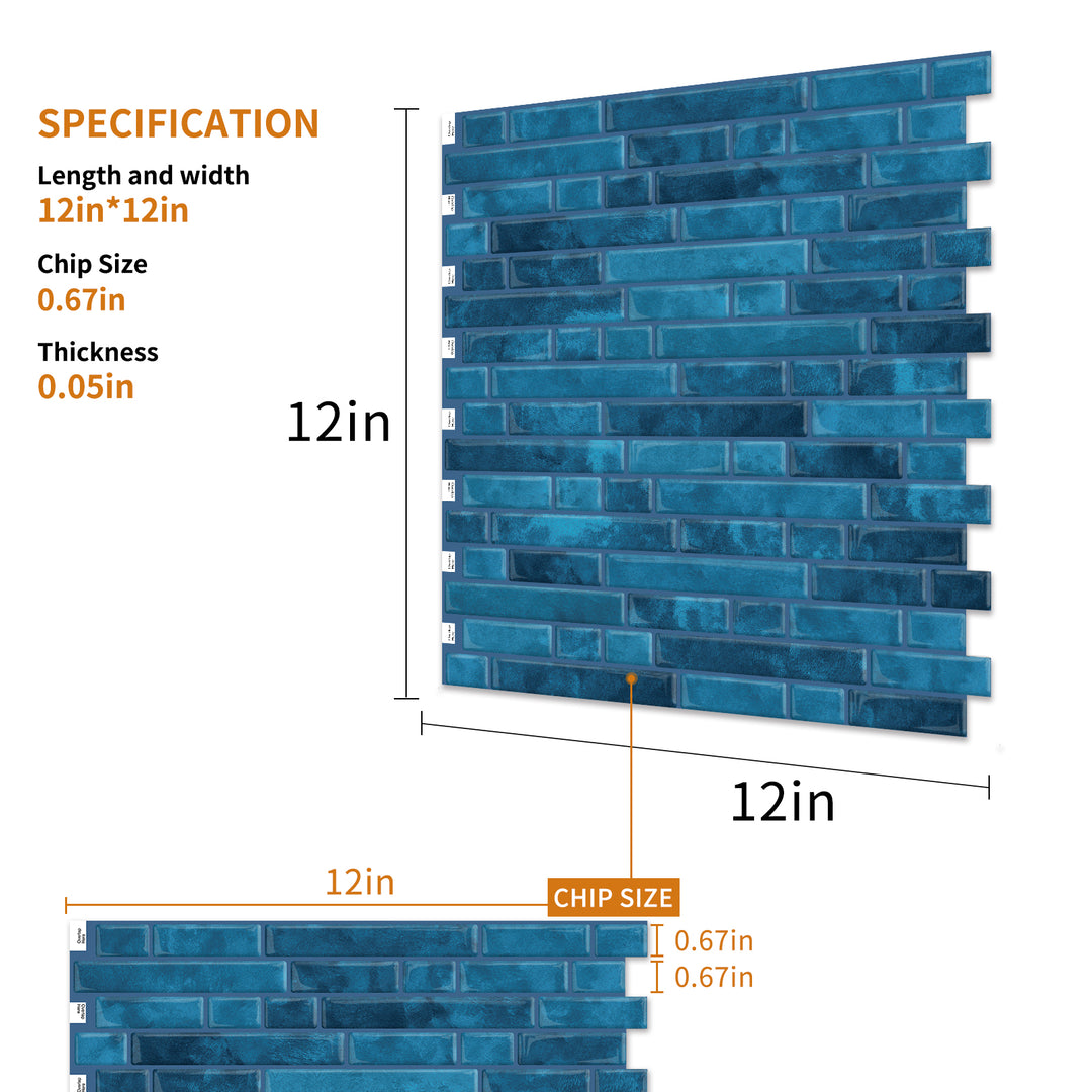 Ocean Blue Peel and Stick Kitchen Tile Size