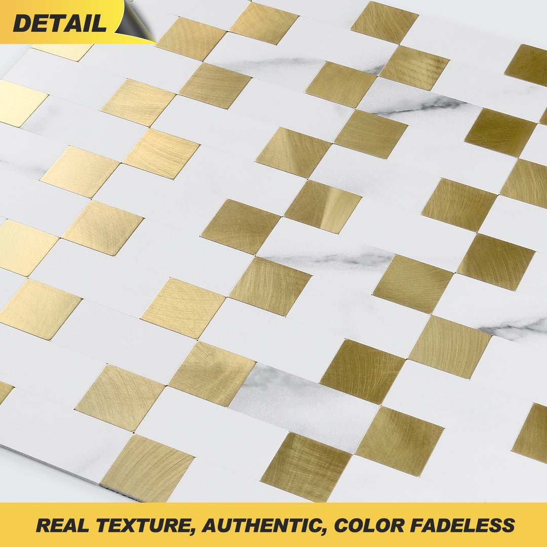  Marble White mixed Gold Tile Detail