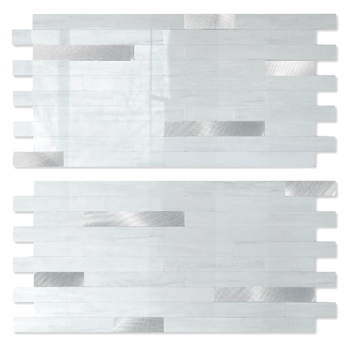 White With Grey  Backsplash Linear Blend Tile