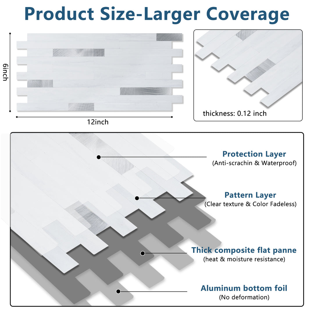 White With Grey Peel and Stick Tile Size