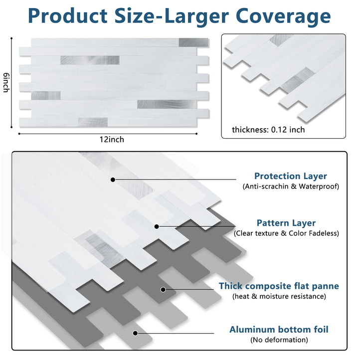 White With Grey Peel and Stick Tile Size