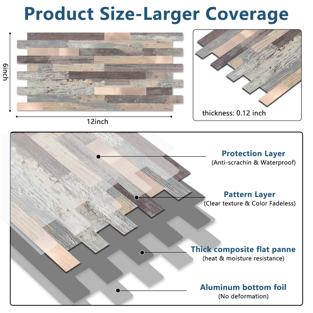 Rustic Wood Peel and Stick Tile Size
