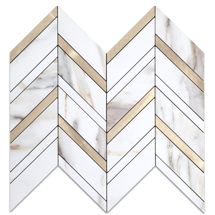 Marble Calacata Mixed Gold herringbone tile