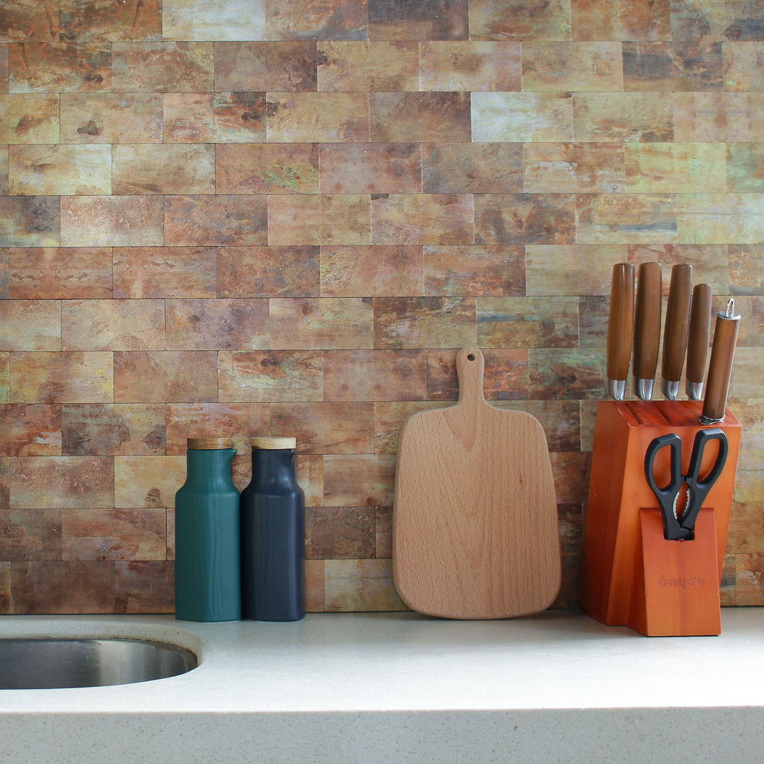 copper subway tile stick on wall