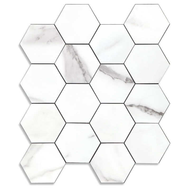 Hexagon Peel and Stick Tiles PVC  Carrara White Backsplash