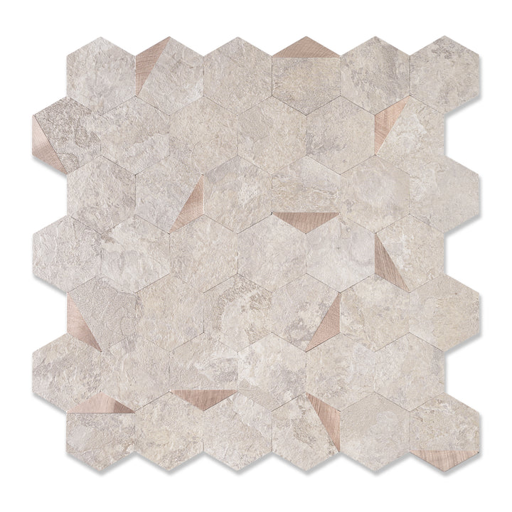 Hexagon Peel and Stick Tiles Beige Stone Rock Stick on Backsplash