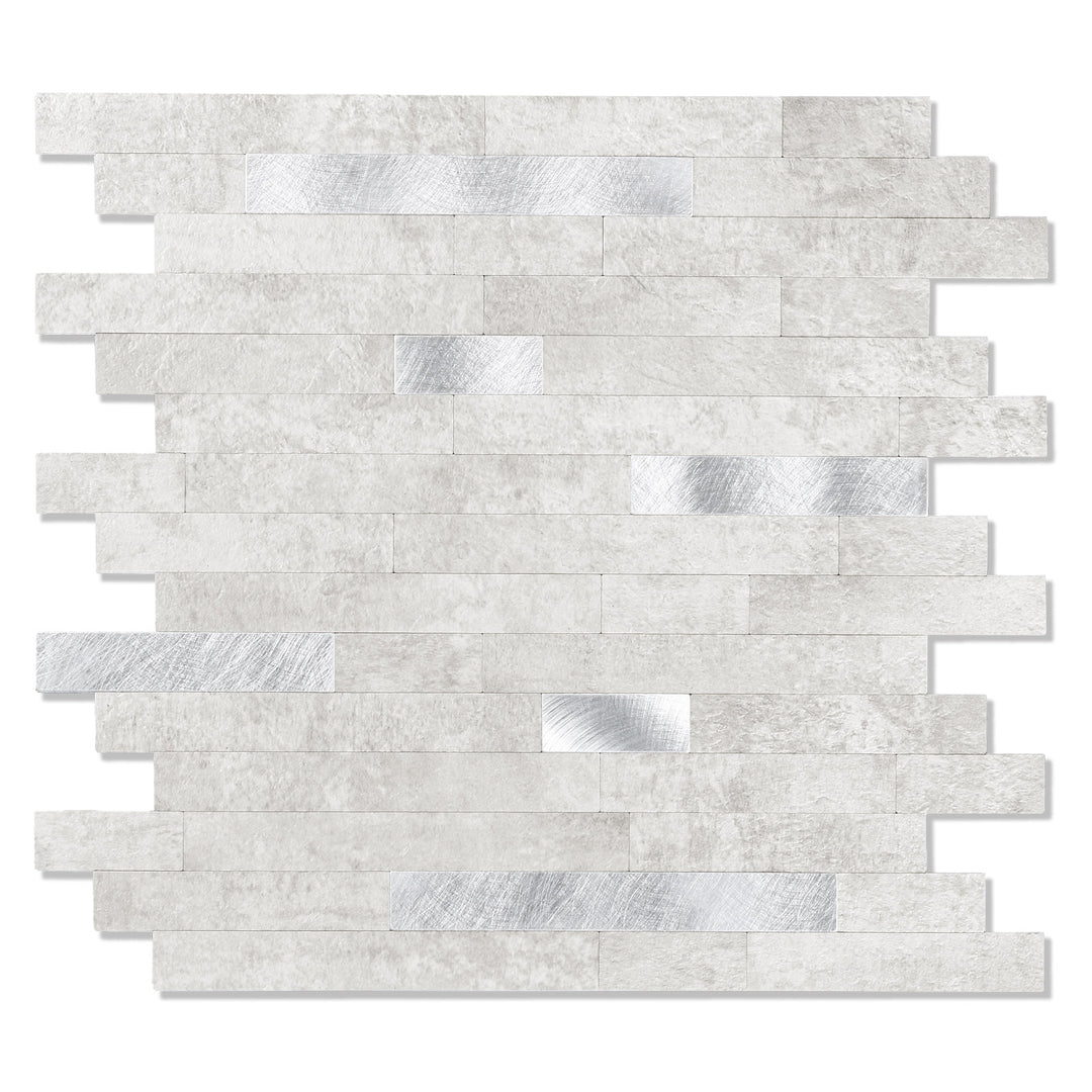 White Gray Peel and Stick Backsplash Linear Blend Tile