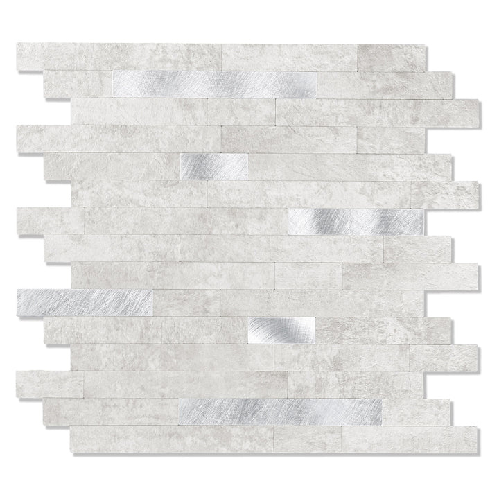 White Gray Peel and Stick Backsplash Linear Blend Tile