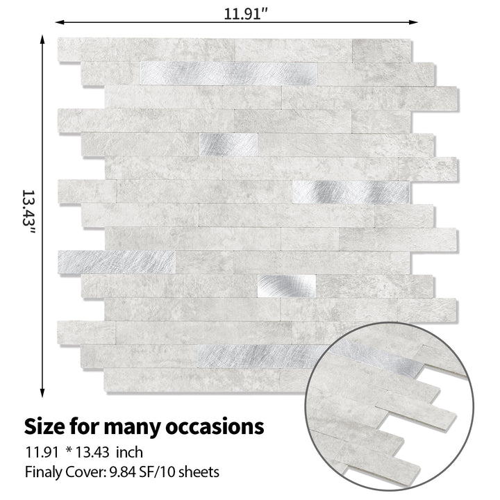 Size chart for self-adhesive wall tiles
