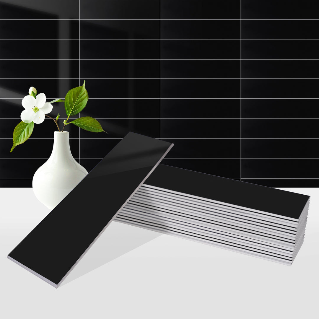 black subway tile with grout