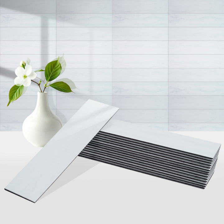 Polished dolomite peel and stick tiles