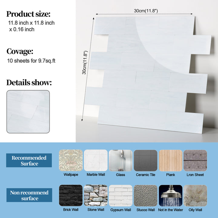 Marble White Grey Subway tile size