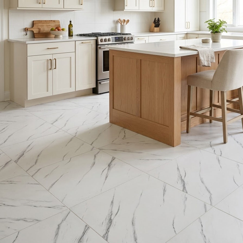 23.62" X 23.62" Peel and Stick Floor Tile, White Marble Waterproof Vinyl Floor Tiles