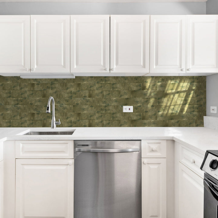 Subway tile backsplash in kitchen