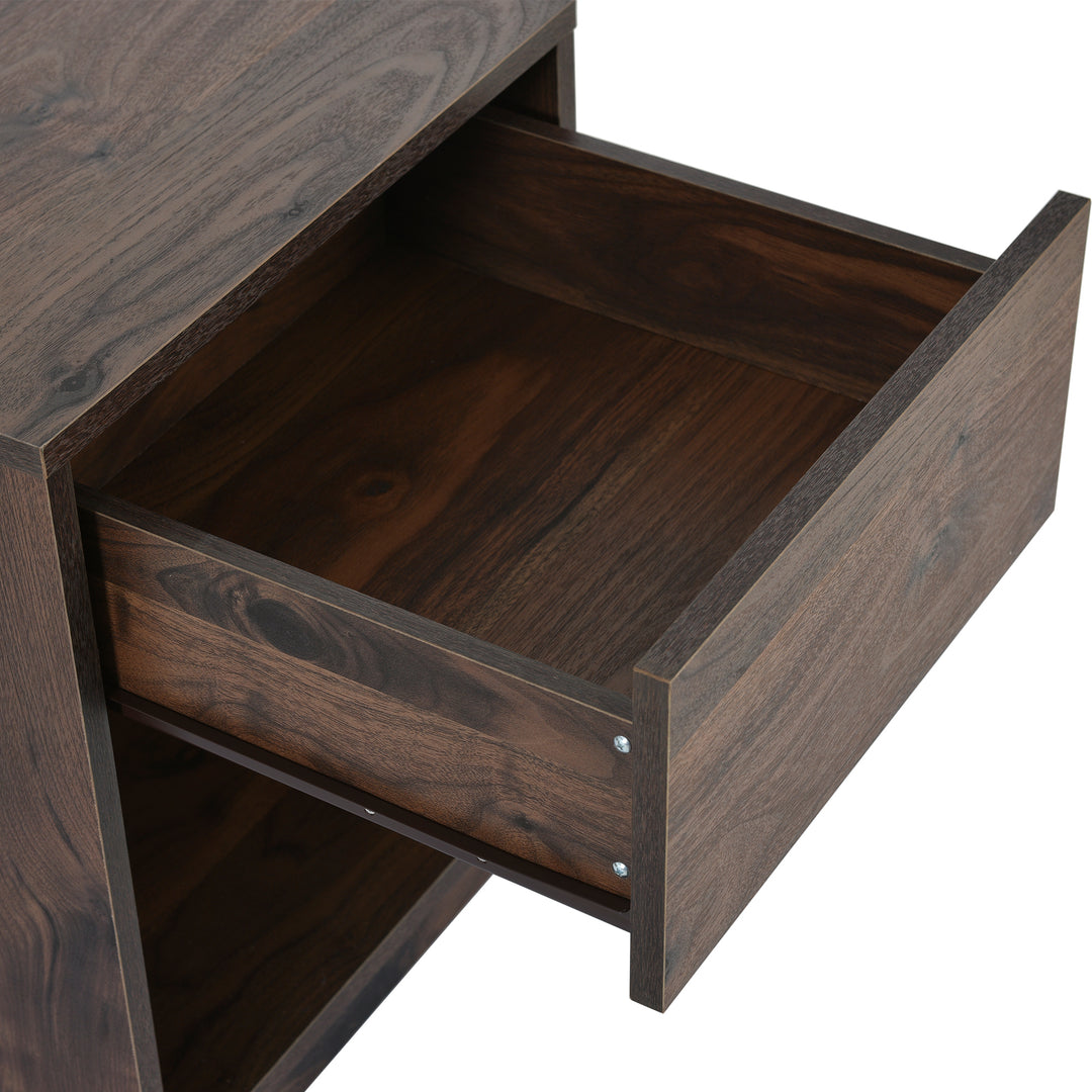 Mid-Century Modern Nachttisch Beistelltisch mit offenem Stauraum und einer Schublade, Dunkelbraun 