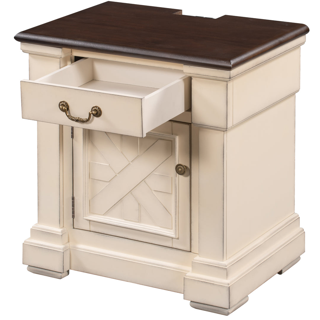 Nightstand with 1 Drawer and Cabinet,USB Charging Ports,Antique White