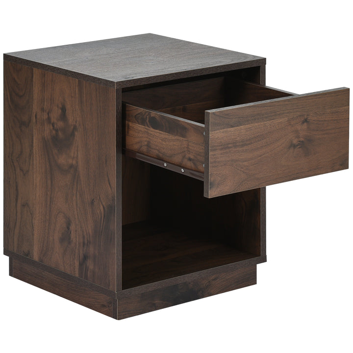 Mid-Century Modern Nachttisch Beistelltisch mit offenem Stauraum und einer Schublade, Dunkelbraun 