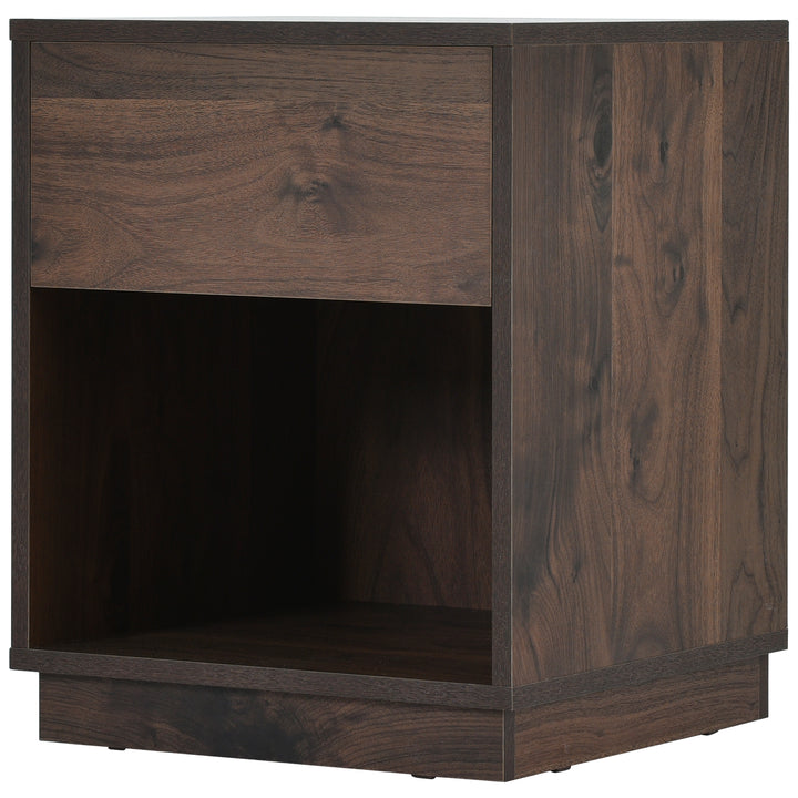 Mid-Century Modern Nachttisch Beistelltisch mit offenem Stauraum und einer Schublade, Dunkelbraun 