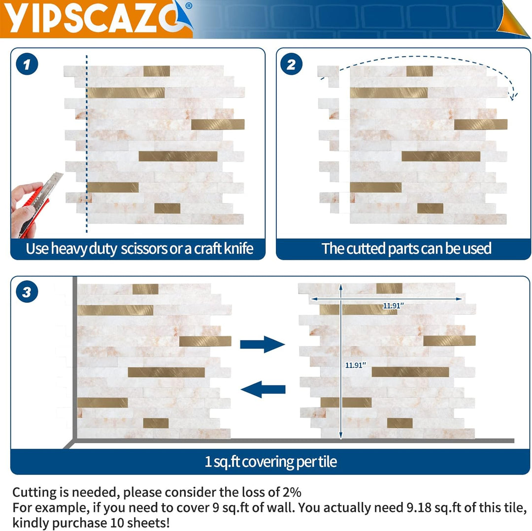 PVC kitchen backsplash tile composite image Linear Blend in Brilliance with Gold