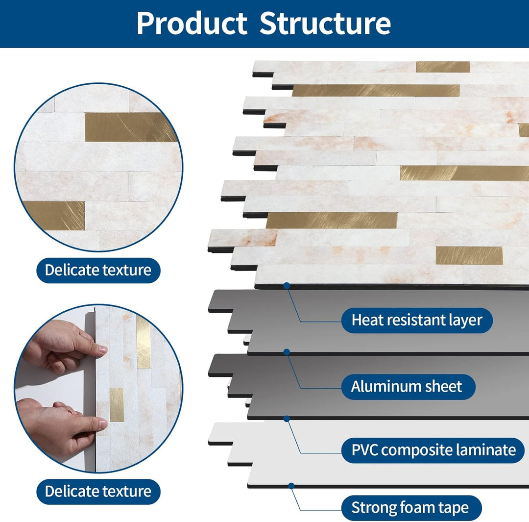 PVC tile backsplash life style image Linear Blend in Brilliance with Gold