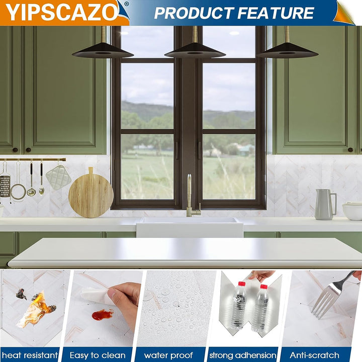 Herringbone stone kitchen tile in Colorful White size image