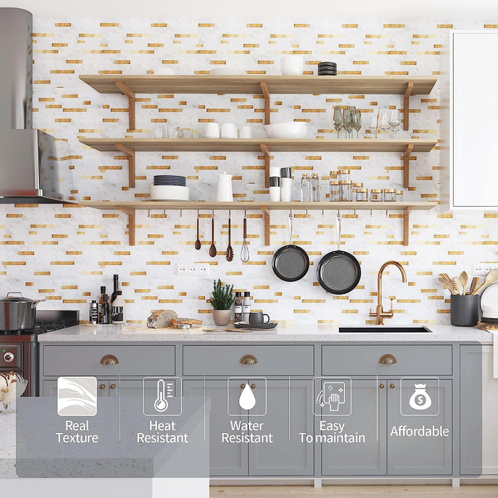 PVC kitchen backsplash back adhesive Linear Blend in Carla with Gold