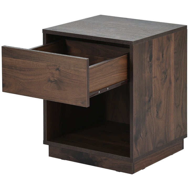 Mid-Century Modern Nachttisch Beistelltisch mit offenem Stauraum und einer Schublade, Dunkelbraun 