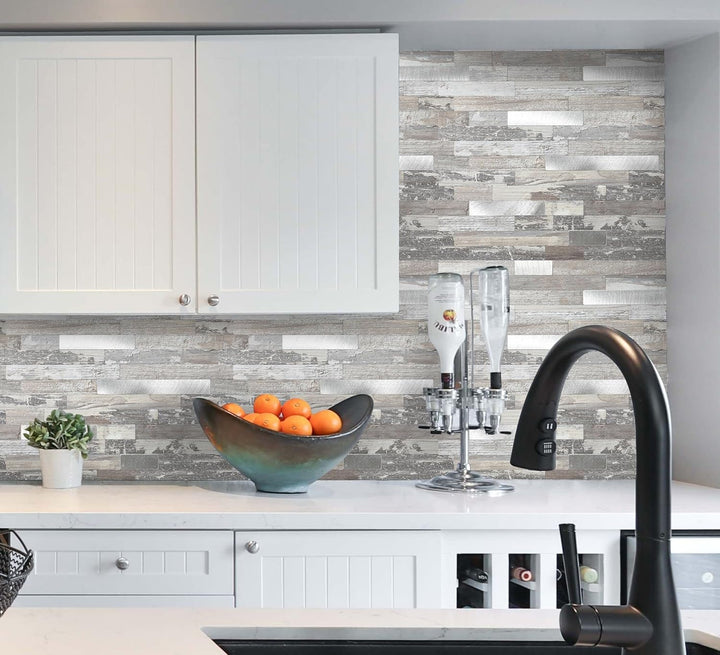 PVC tile backsplash life style image Linear Blend in Light Rustic