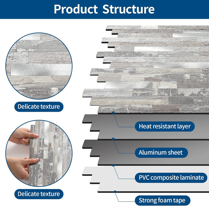 PVC kitchen backsplash tile composite image Linear Blend in Light Rustic