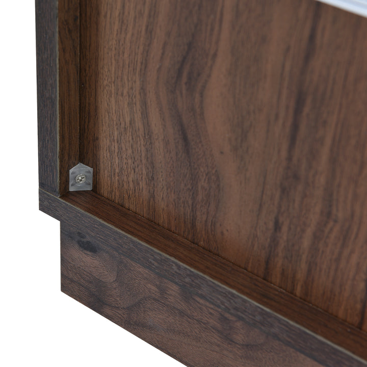 Mid-Century Modern Nachttisch Beistelltisch mit offenem Stauraum und einer Schublade, Dunkelbraun 