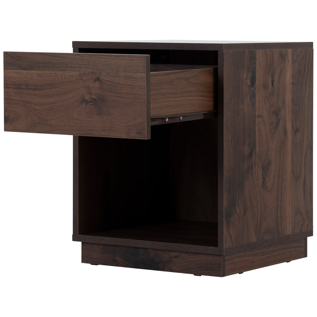 Mid-Century Modern Nachttisch Beistelltisch mit offenem Stauraum und einer Schublade, Dunkelbraun 