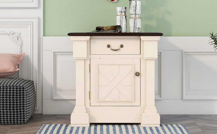 Nightstand with 1 Drawer and Cabinet,USB Charging Ports,Antique White