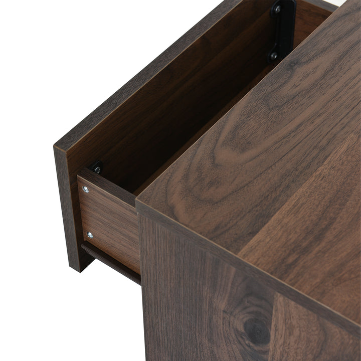 Mid-Century Modern Nachttisch Beistelltisch mit offenem Stauraum und einer Schublade, Dunkelbraun 