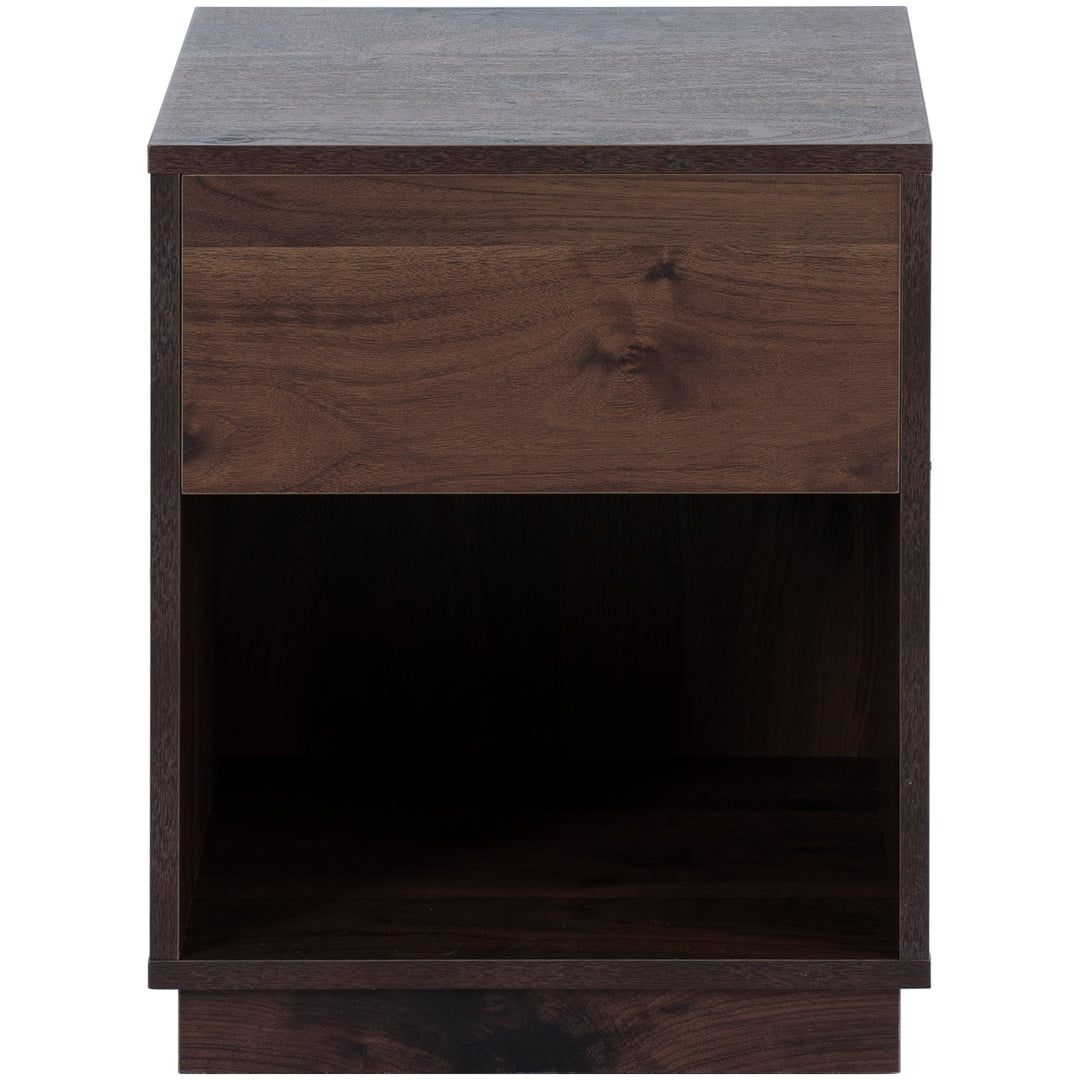 Mid-Century Modern Nachttisch Beistelltisch mit offenem Stauraum und einer Schublade, Dunkelbraun 