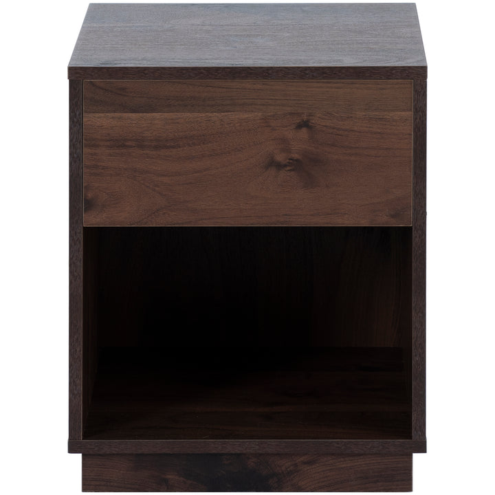 Mid-Century Modern Nachttisch Beistelltisch mit offenem Stauraum und einer Schublade, Dunkelbraun 