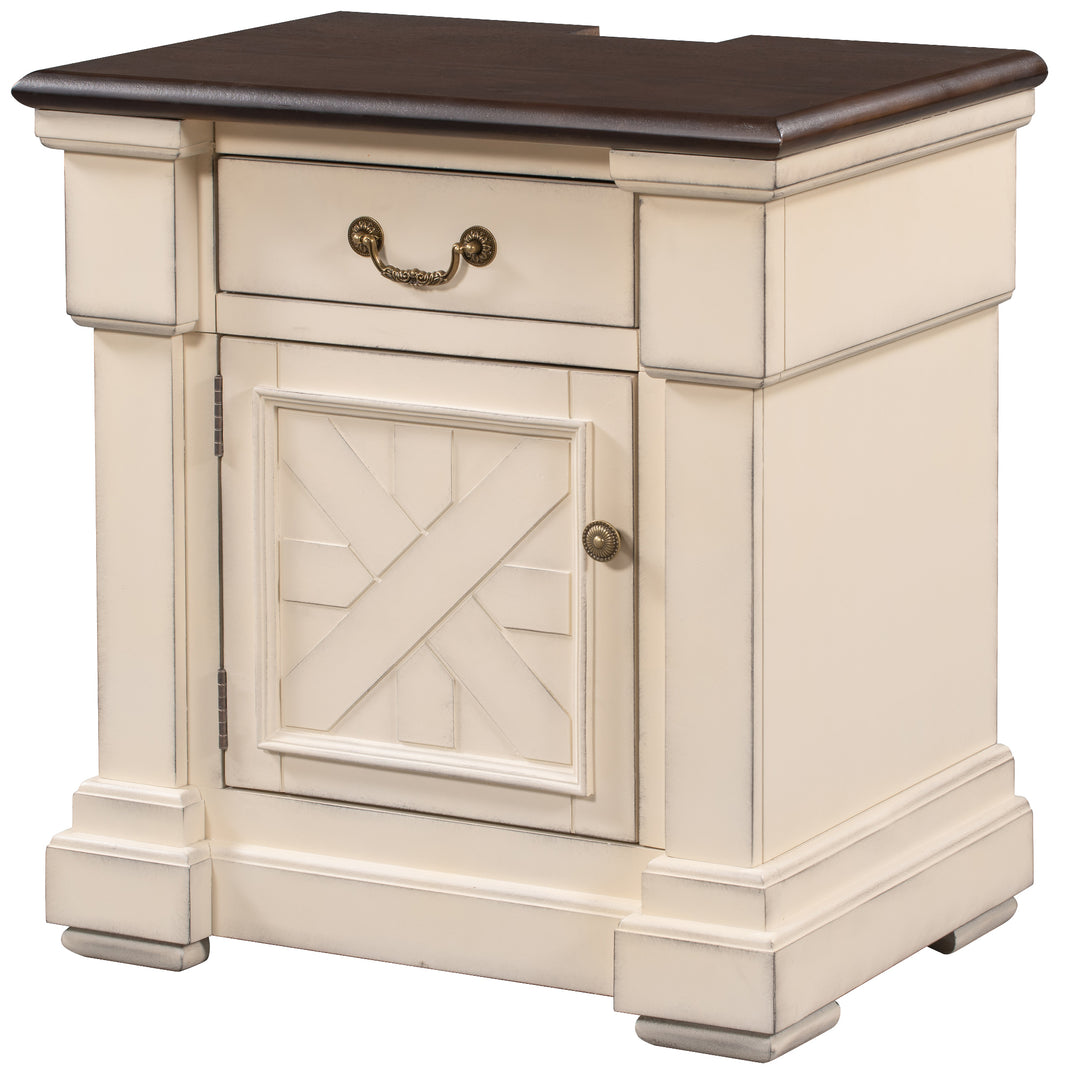 Nightstand with 1 Drawer and Cabinet,USB Charging Ports,Antique White