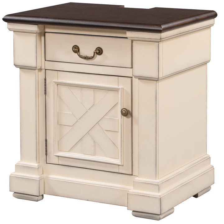 Nightstand with 1 Drawer and Cabinet,USB Charging Ports,Antique White