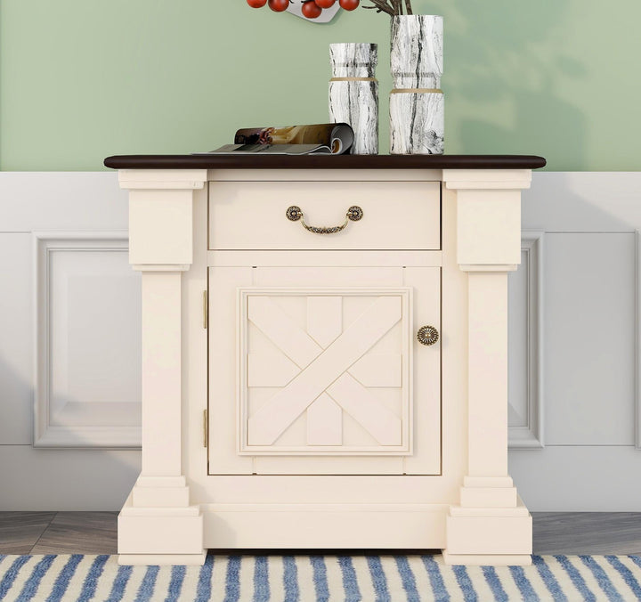 Nightstand with 1 Drawer and Cabinet,USB Charging Ports,Antique White
